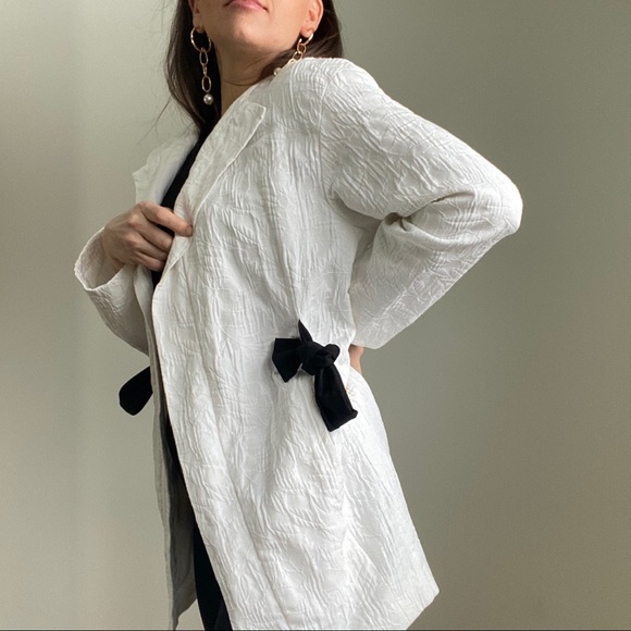 ZARA White Textured Blazer Black Rope Tie SMALL - Picture 2 of 13